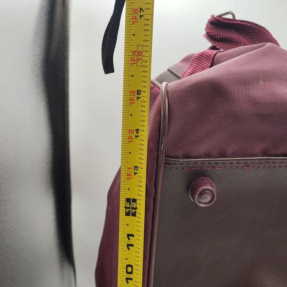 Vintage Pierre Cardin Burgundy Nylon Travel Duffle Gym Bag Made in Korea 15 Inch
